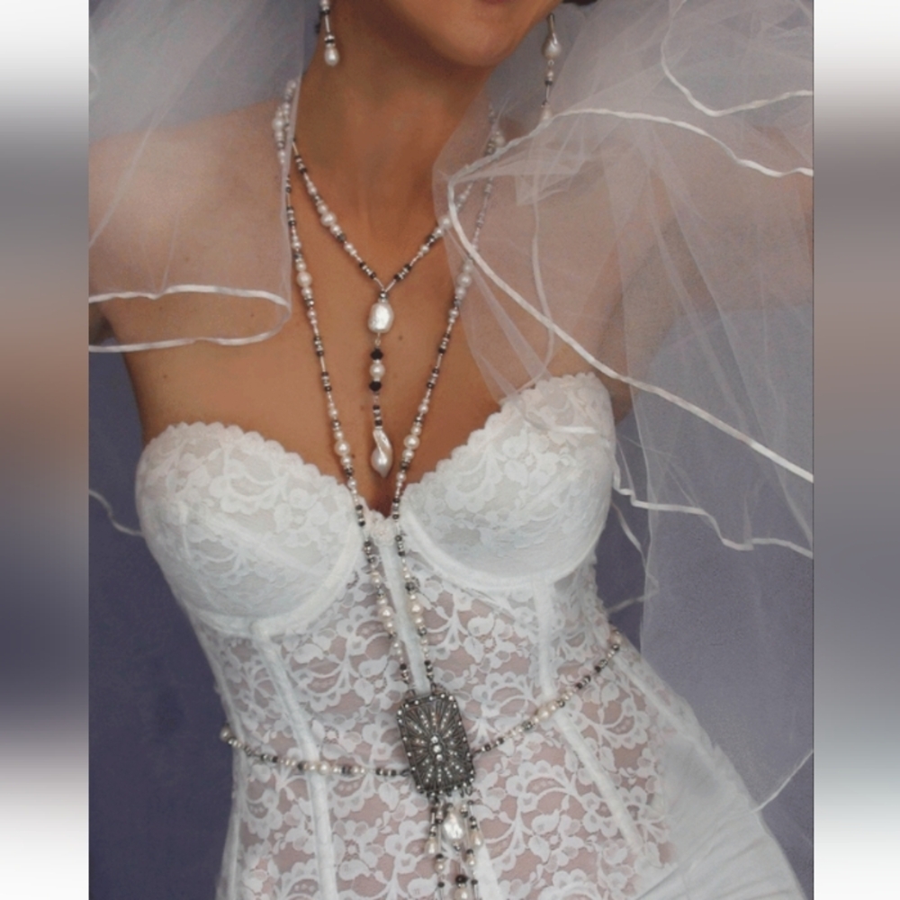 Unique Body Chain Jewelry Rhodium Silver Natural Large Baroque Pearl